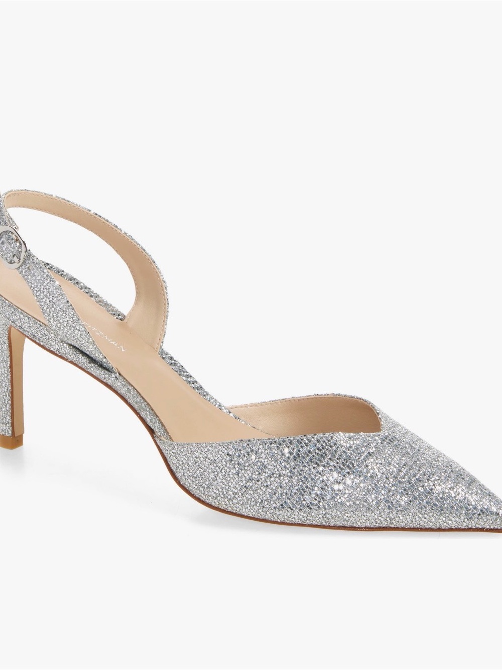 Stuart Weitzman Silver Glitter Pointed Slingback Pumps - Women